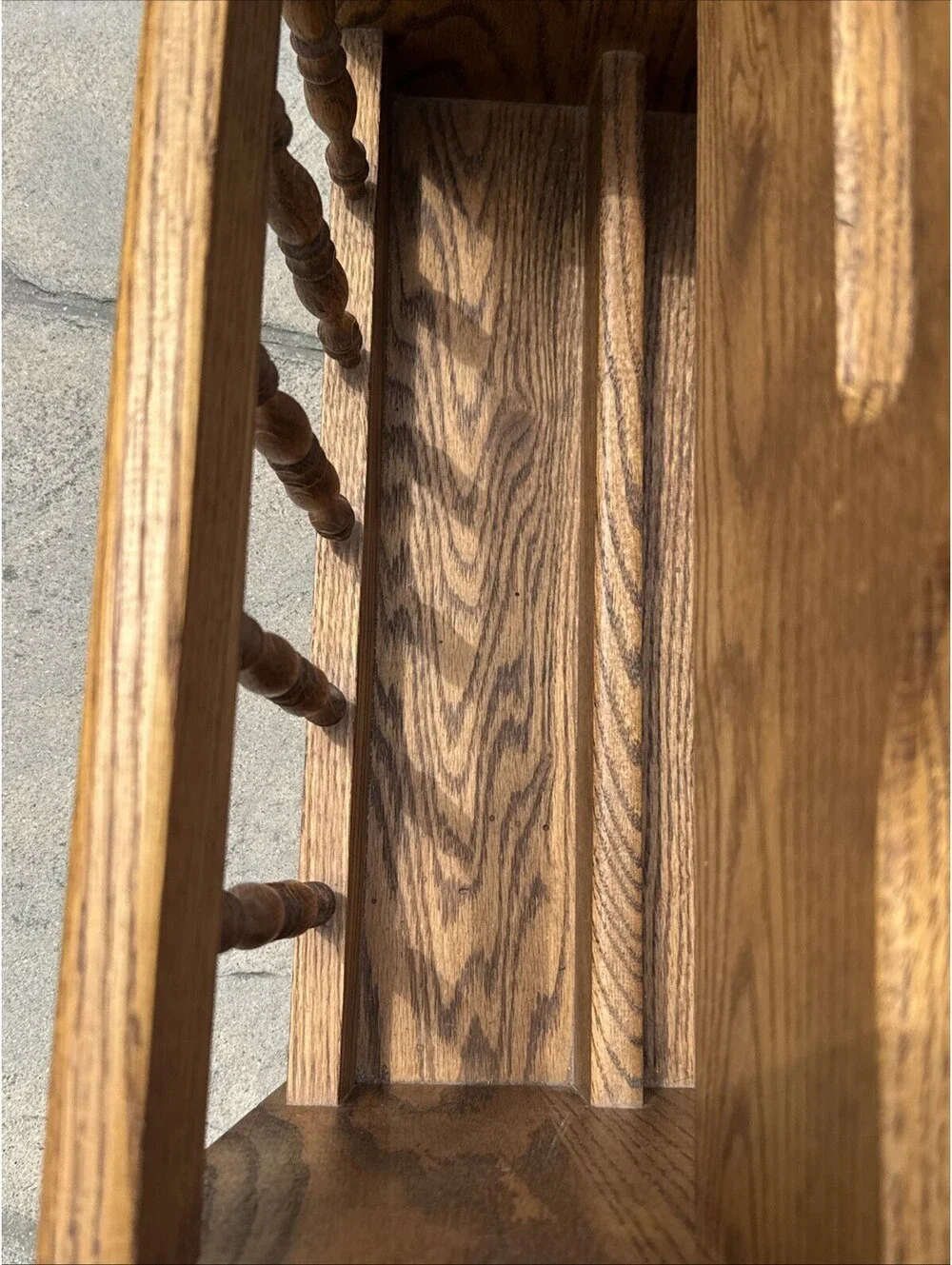 Solid Wood Oak Magazine Records LP Holder With Spindles MCM 2 Sections 19x16x12”